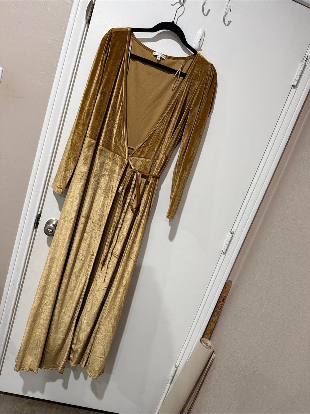Baltic Born Velvet Wrap Maxi Dress/Robe in Gold - Women's - L